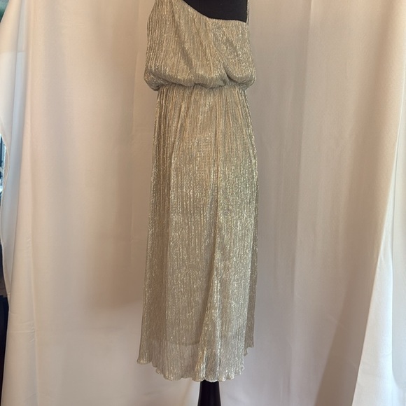 Zara Basic Shimmering Silver Spaghetti Strap Flowy Midi Dress - Picture 2 of 12
